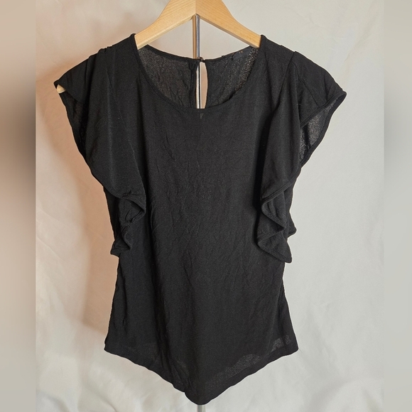 mine Tops - Mine Black Ruffle Sleeve Blouse Size Small